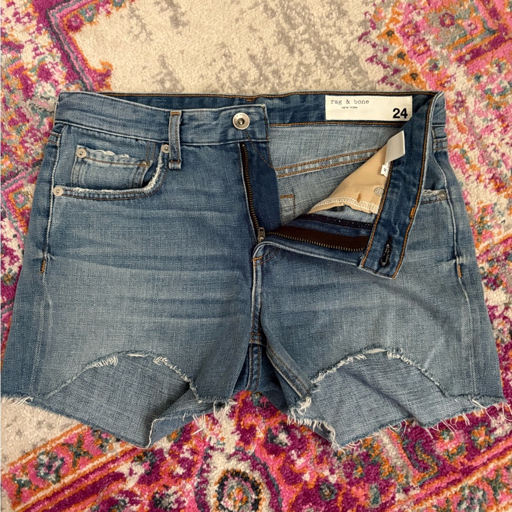 Rag & Bone Blue Frayed Denim Shorts